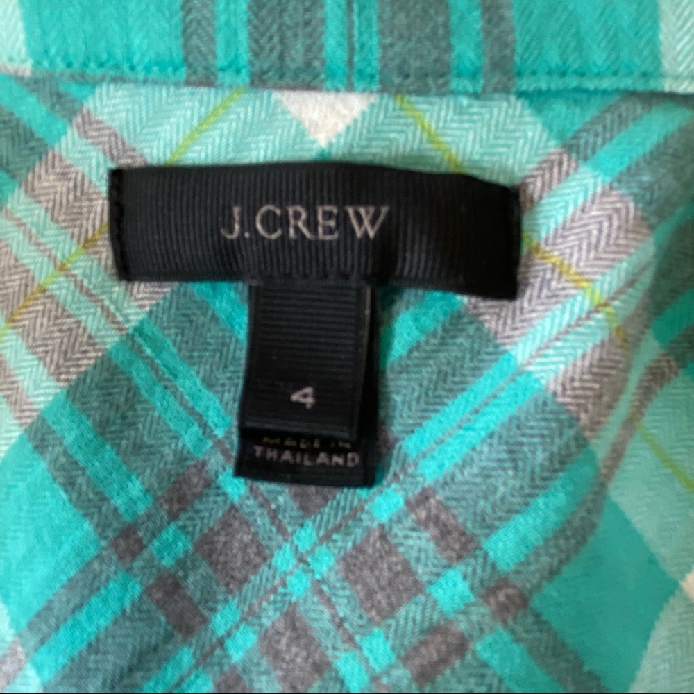 J Crew Aqua "Emerald Plaid Boyfriend Shirt" Button-Front Blouse + MEASUREMENTS! - Picture 3 of 8